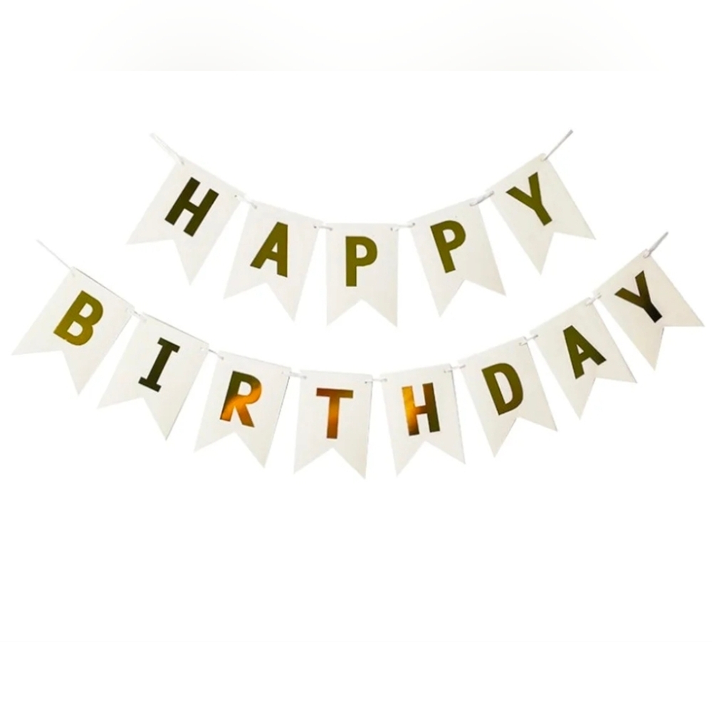 Happy Birthday Banner Gold‎ Hanging Decor Party Supplies New